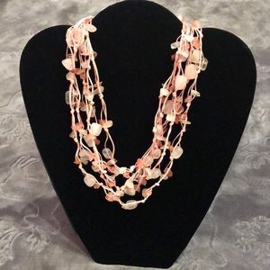 New Pink Seaglass and Bead Five Strand Necklace